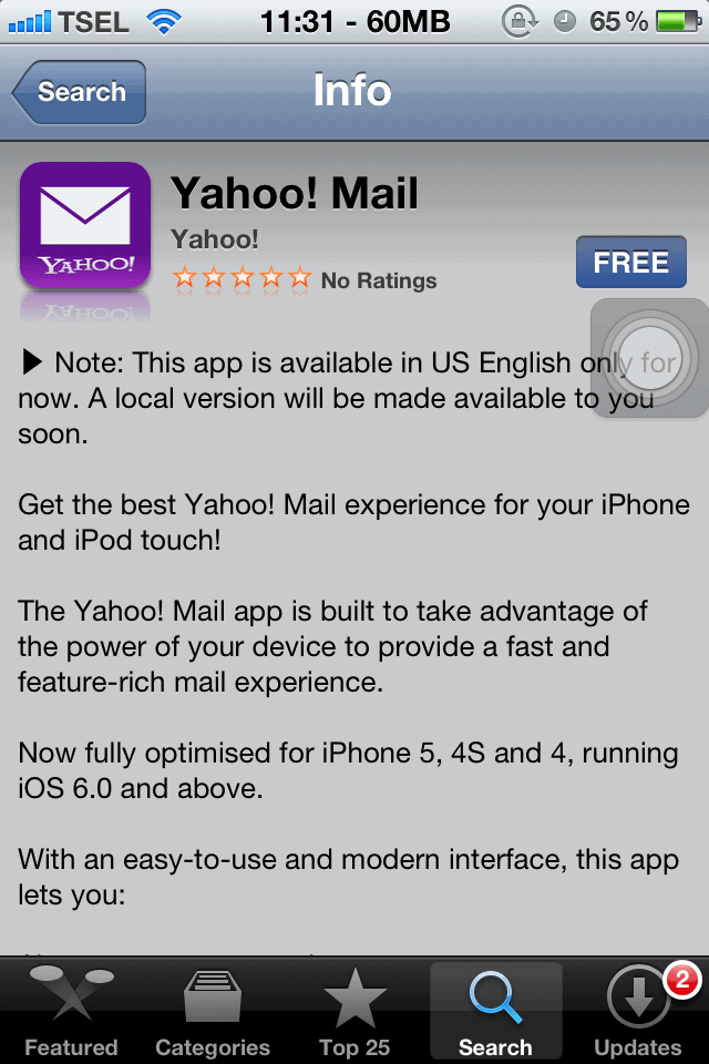 iOS Yahoo! Mail app
